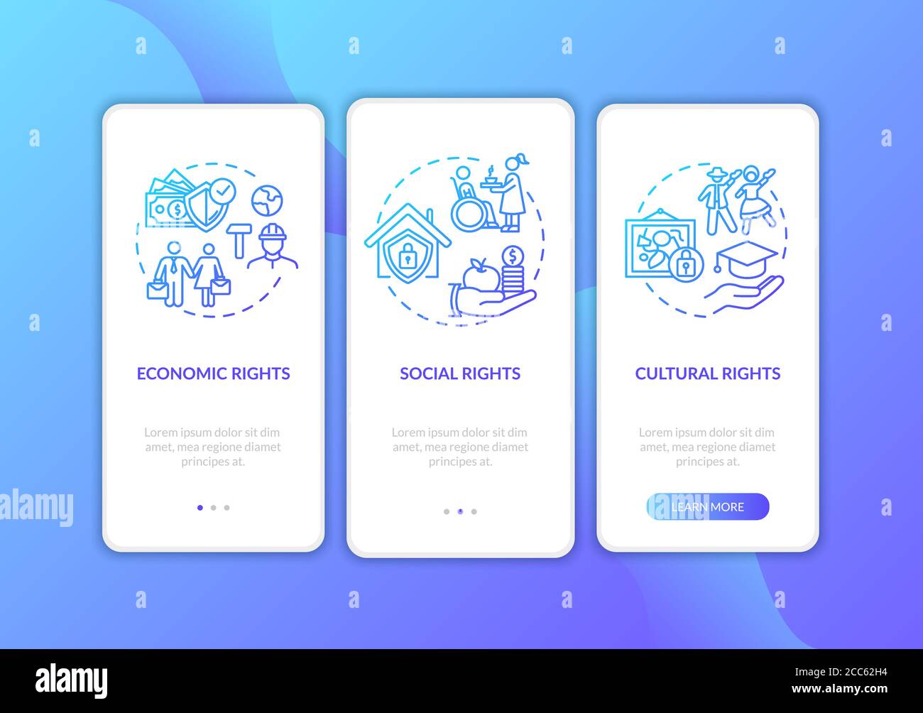 Human rights groups onboarding mobile app page screen with concepts Stock Vector