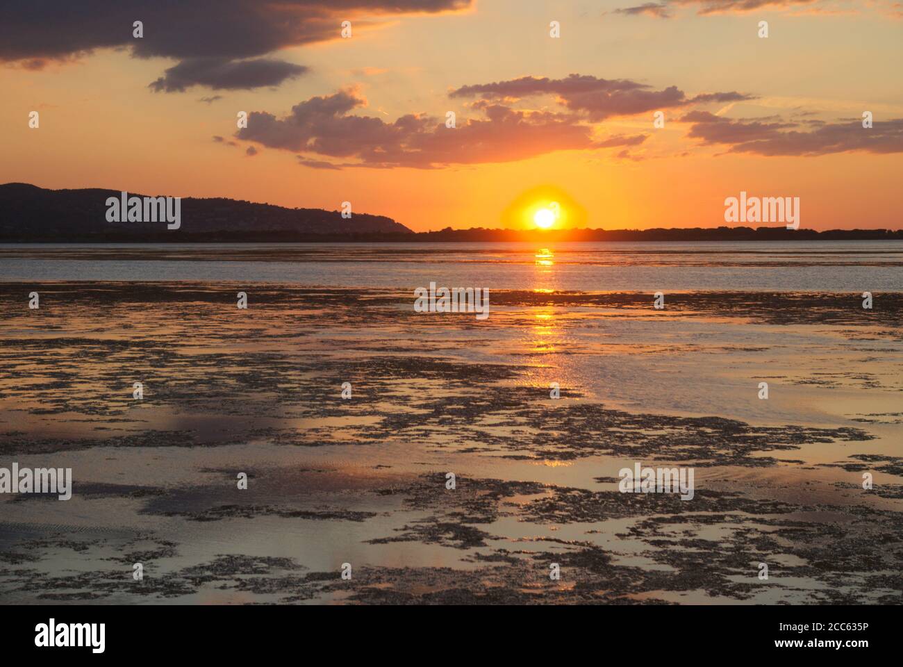 Orbetello Lagoon (a  WWF natural reserve) at sunset, Tuscany, Italy Stock Photo