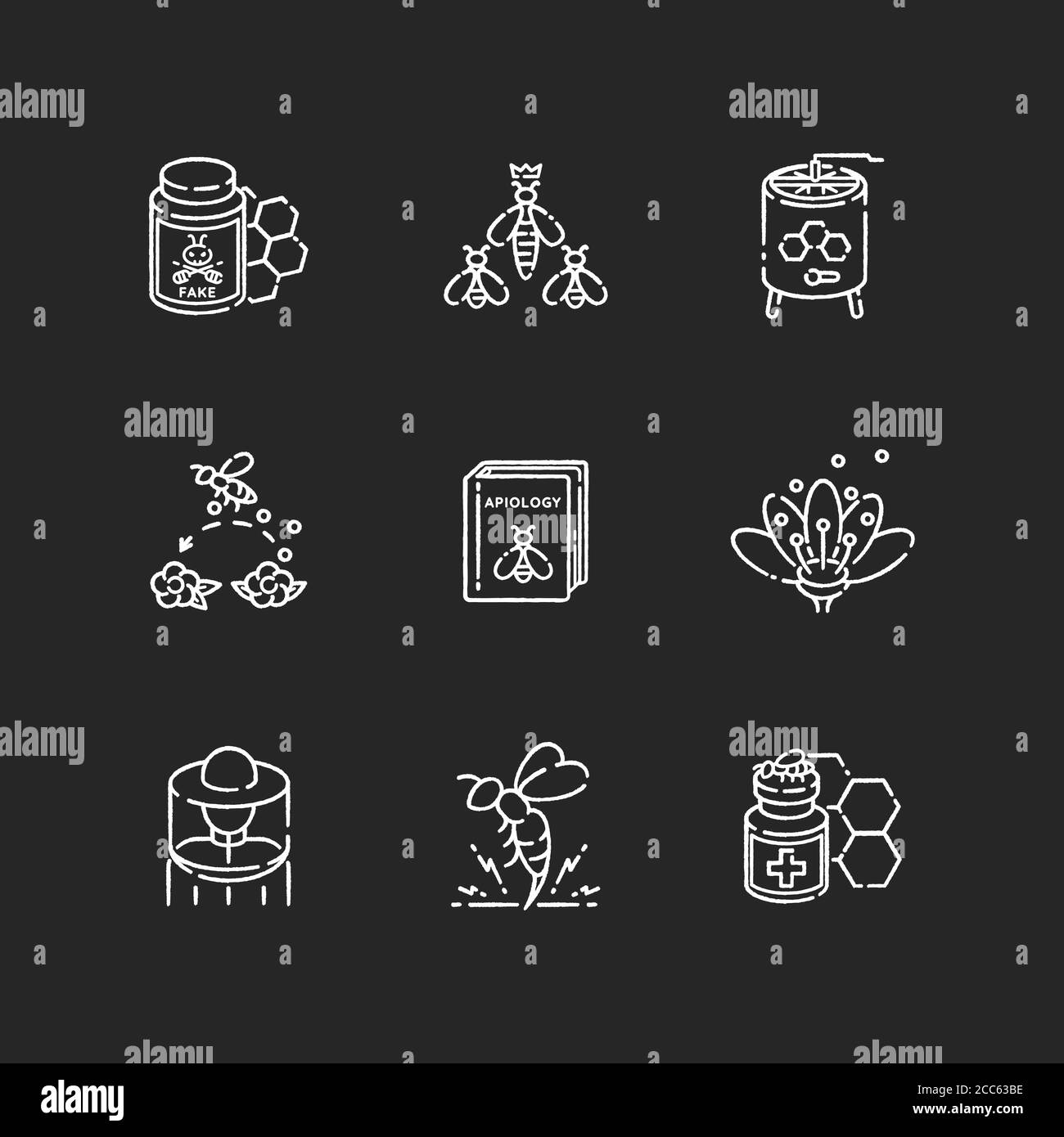 Apiculture chalk white icons set on black background Stock Vector Image ...