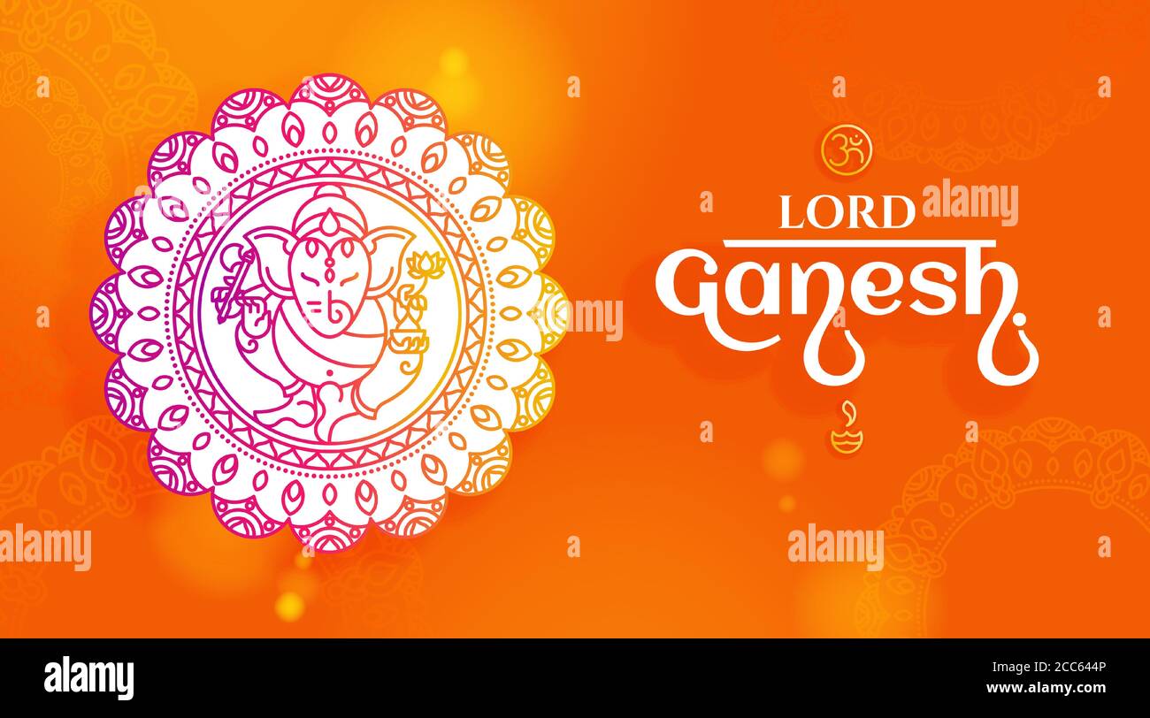 Lord Ganesh in rangoli design vector illustration line art minimal style. Stock Vector