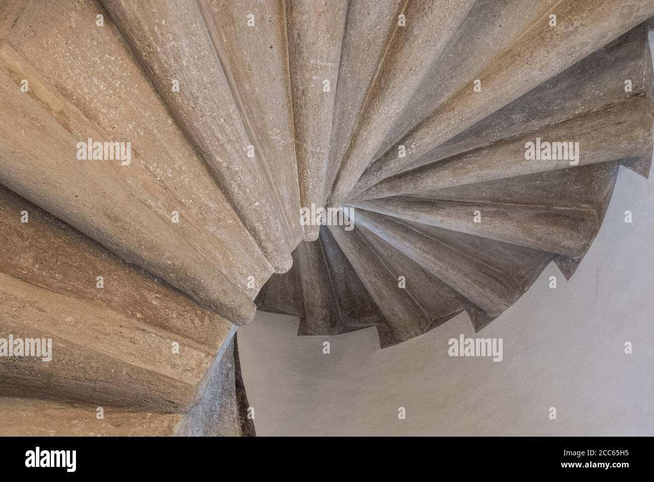 Graz, Austria. August 2020.  detail of the double helical spiral staircase built in 1499 located in the inner courtyard of the palaces of the former i Stock Photo