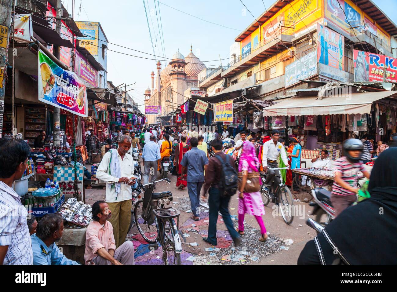 AGRA, INDIA - APRIL 10, 2012: A lot of garbage on the street in Agra city, Uttar Pradesh state of India Stock Photo