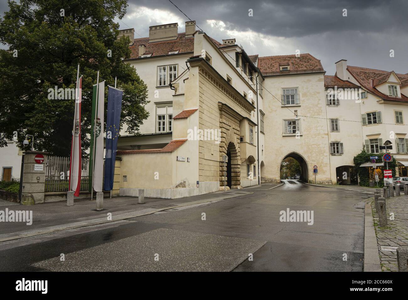 Graz, Austria. August 2020. The entrange gate at The Grazer Burg Stock Photo