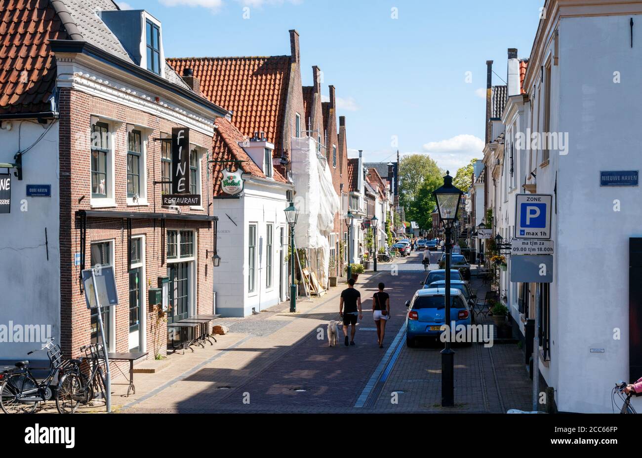 Naarden city centre on a sunny day. View of the Marktstraat, a street in the old town. North Holland, The Netherlands. Stock Photo