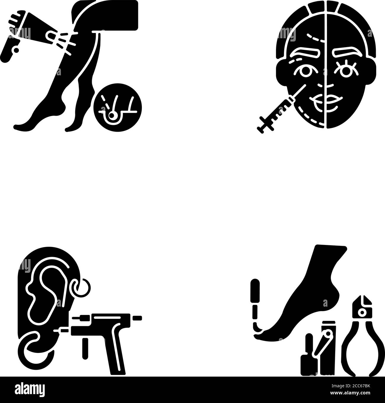 Beauty procedures black glyph icons set on white space Stock Vector ...