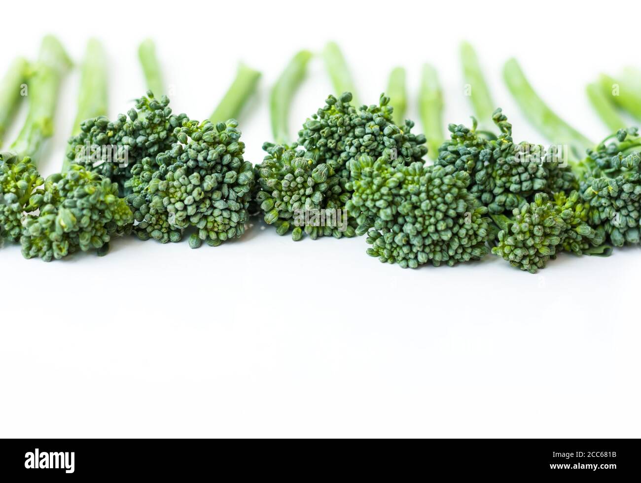 Fresh broccolini isolated on white background with copy space Stock Photo