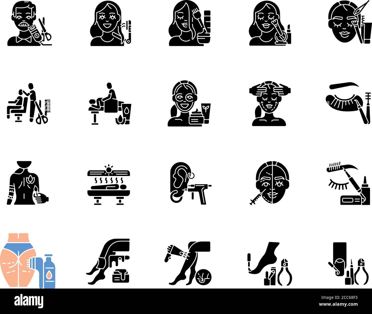 Beauty salon black glyph icons set on white space Stock Vector Image ...