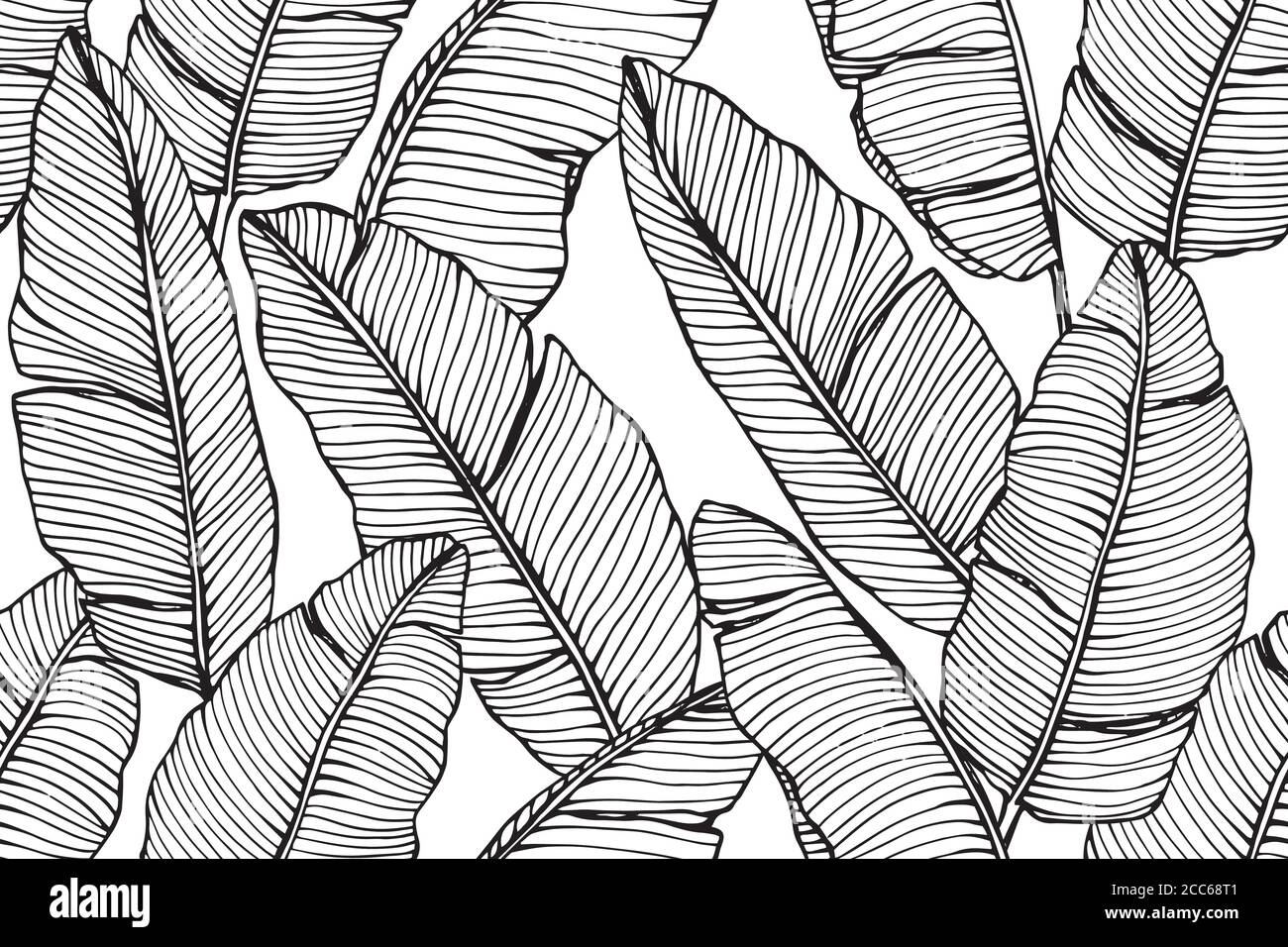 Banana tropical leaves pattern seamless background illustration. Stock Vector