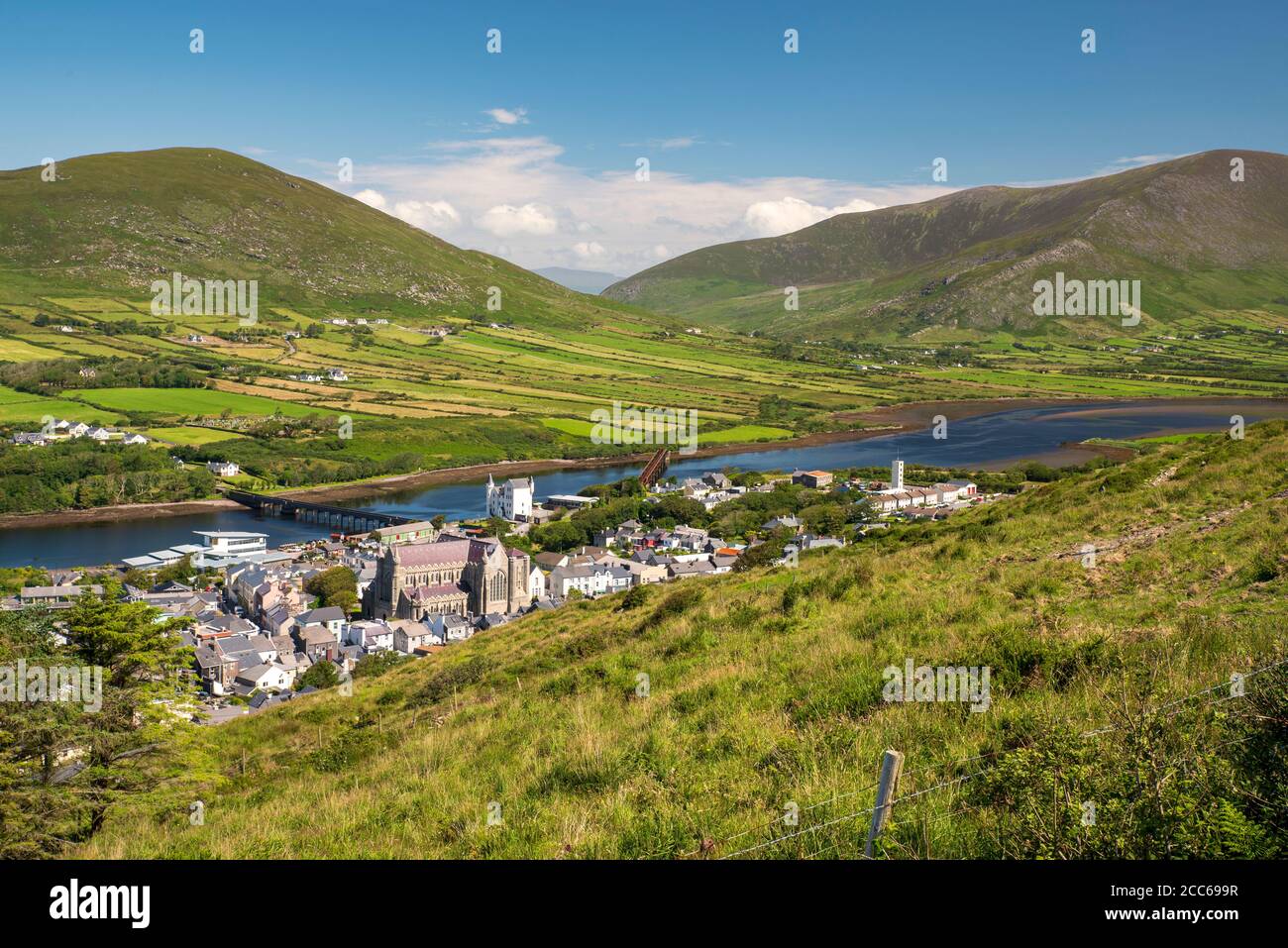 View from the hillside surrounding Cahirciveen, Co Kerry, Ireland Stock Photo