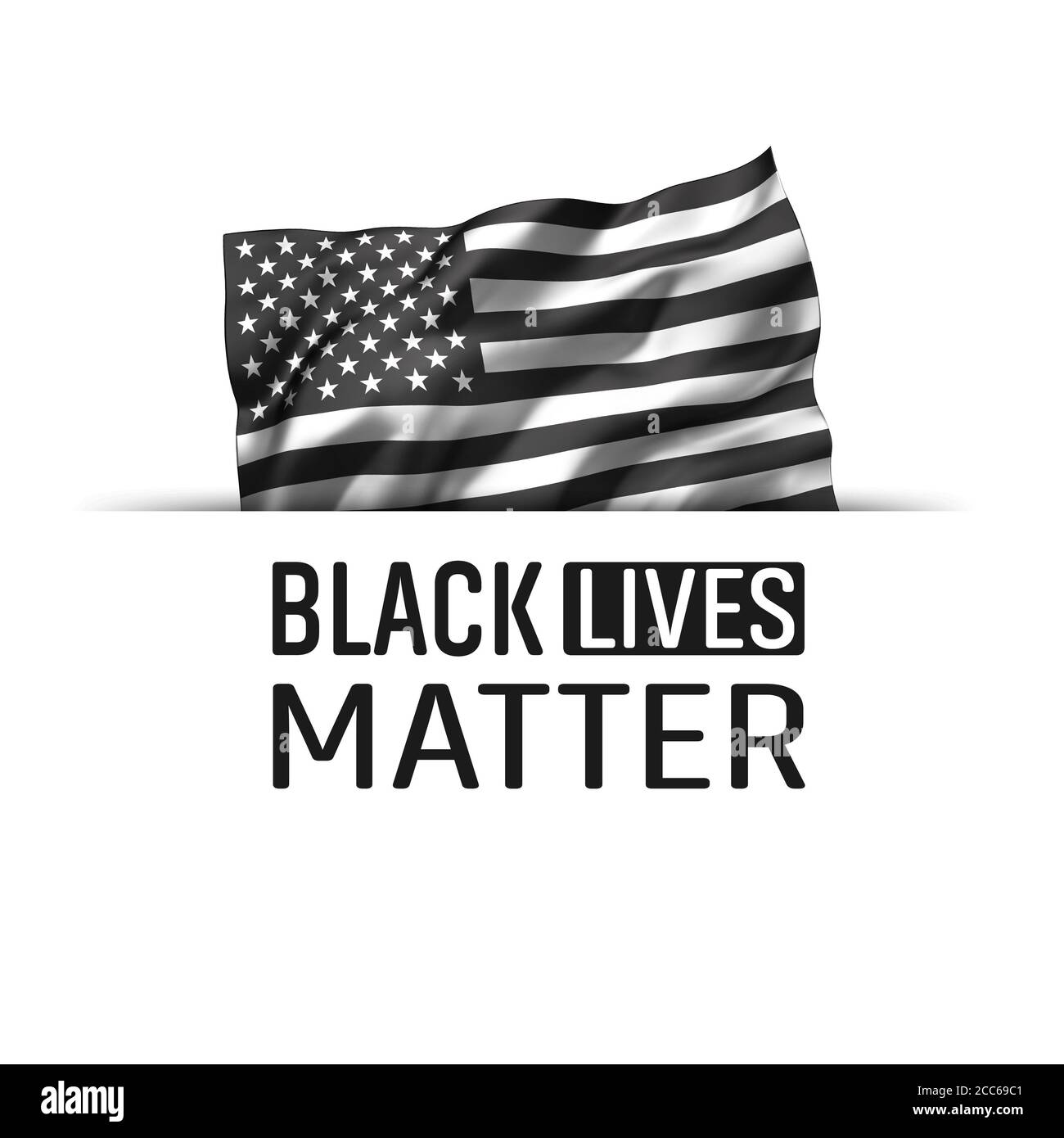 Black Lives Matter icon. Striped black and white USA flying flag, isolated on white. Stock Photo