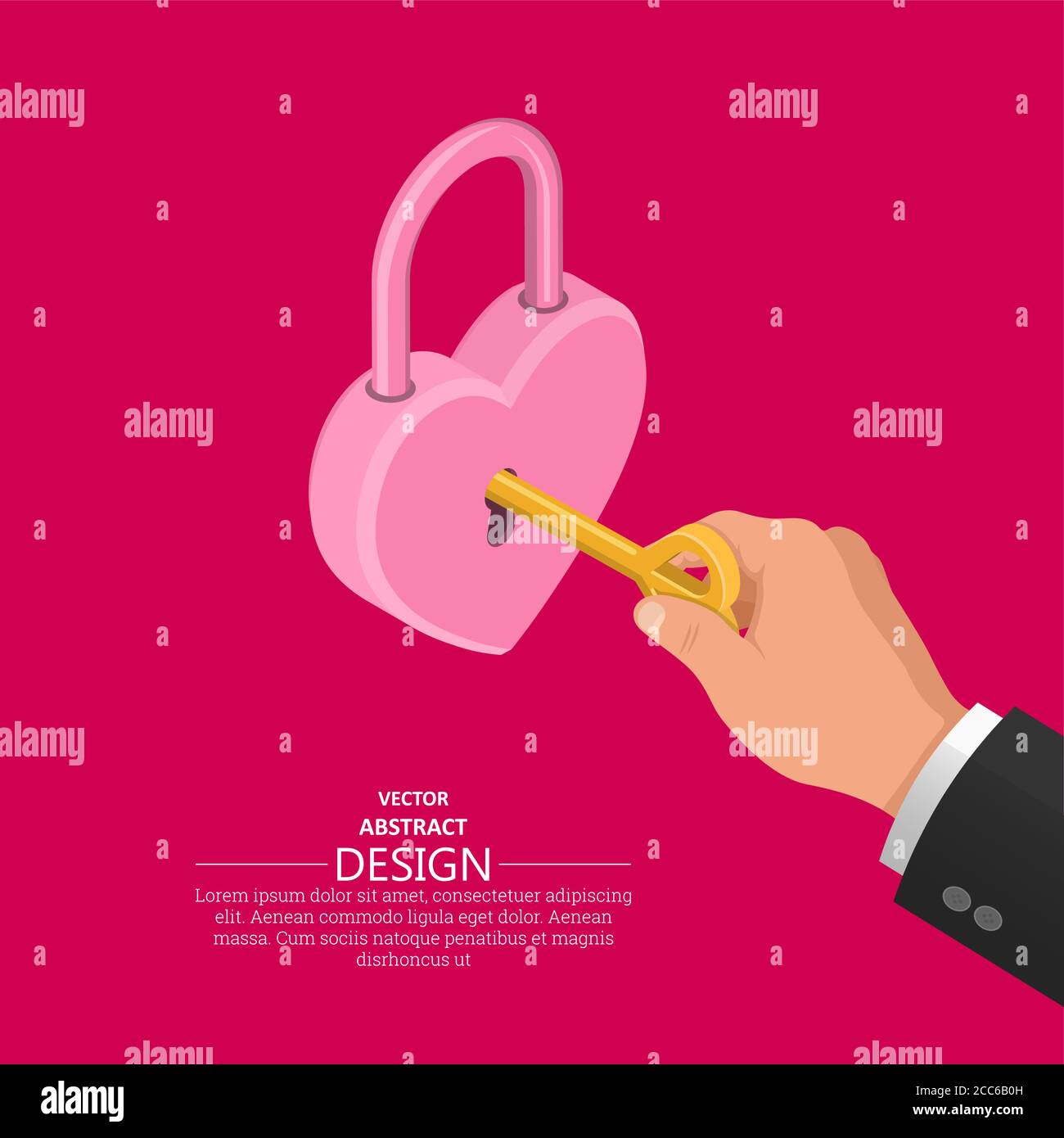 Hand with a key in the lock of a shape of heart.Concept of a wedding ...