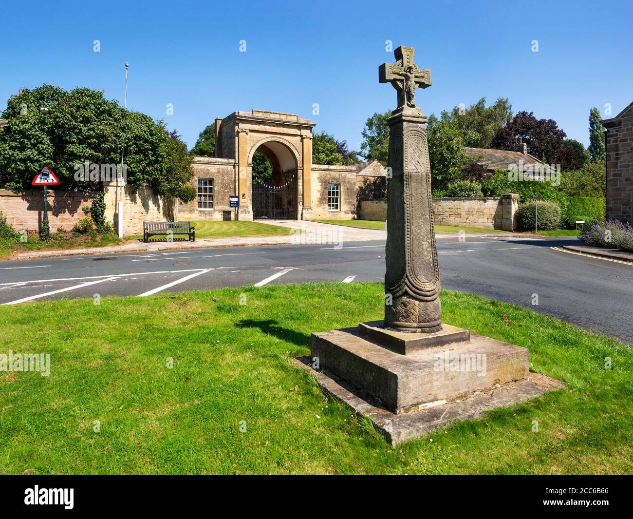 Saxon Cross and Rudding Gates former entrance to Rudding Park Estate in Follifoot near Harrogate