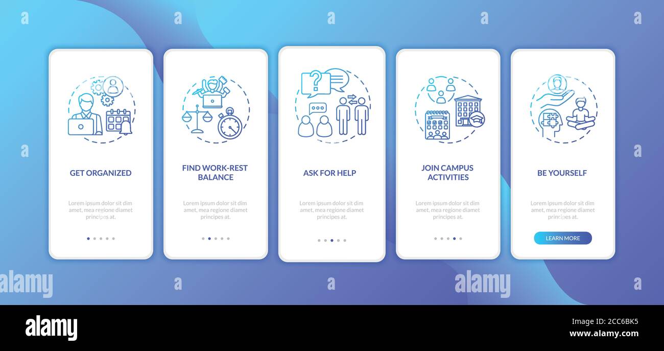Study organization onboarding mobile app page screen with concepts Stock Vector