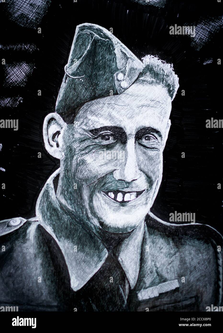 Pen and ink drawing of Stanley Hollis VC Stock Photo