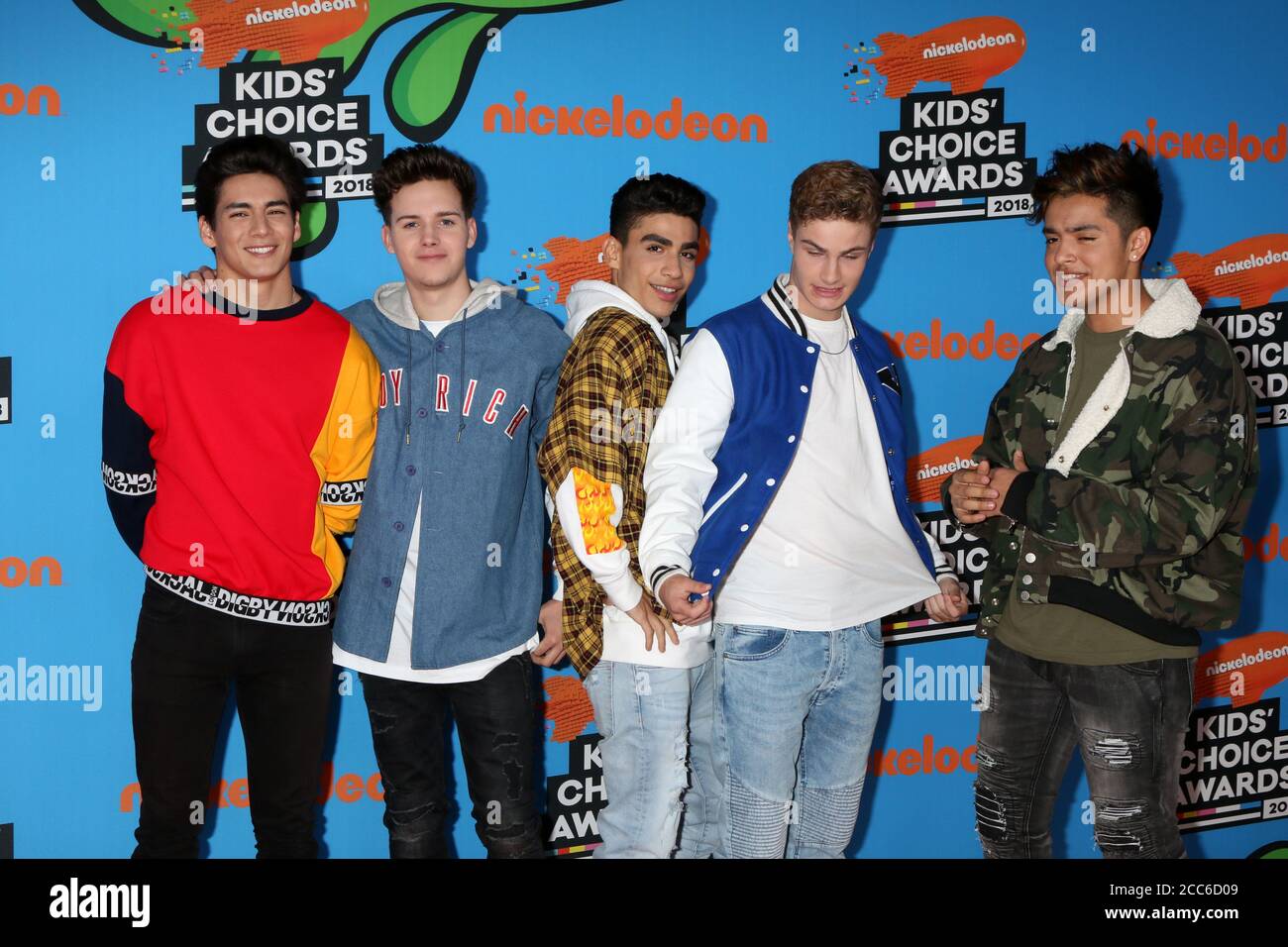 LOS ANGELES - MAR 24:  Chance Perez, Michael Conor, Drew Ramos, Sergio Calderon, Brady Tutton at the 2018 Kid's Choice Awards at Forum on March 24, 2018 in Inglewood, CA Stock Photo