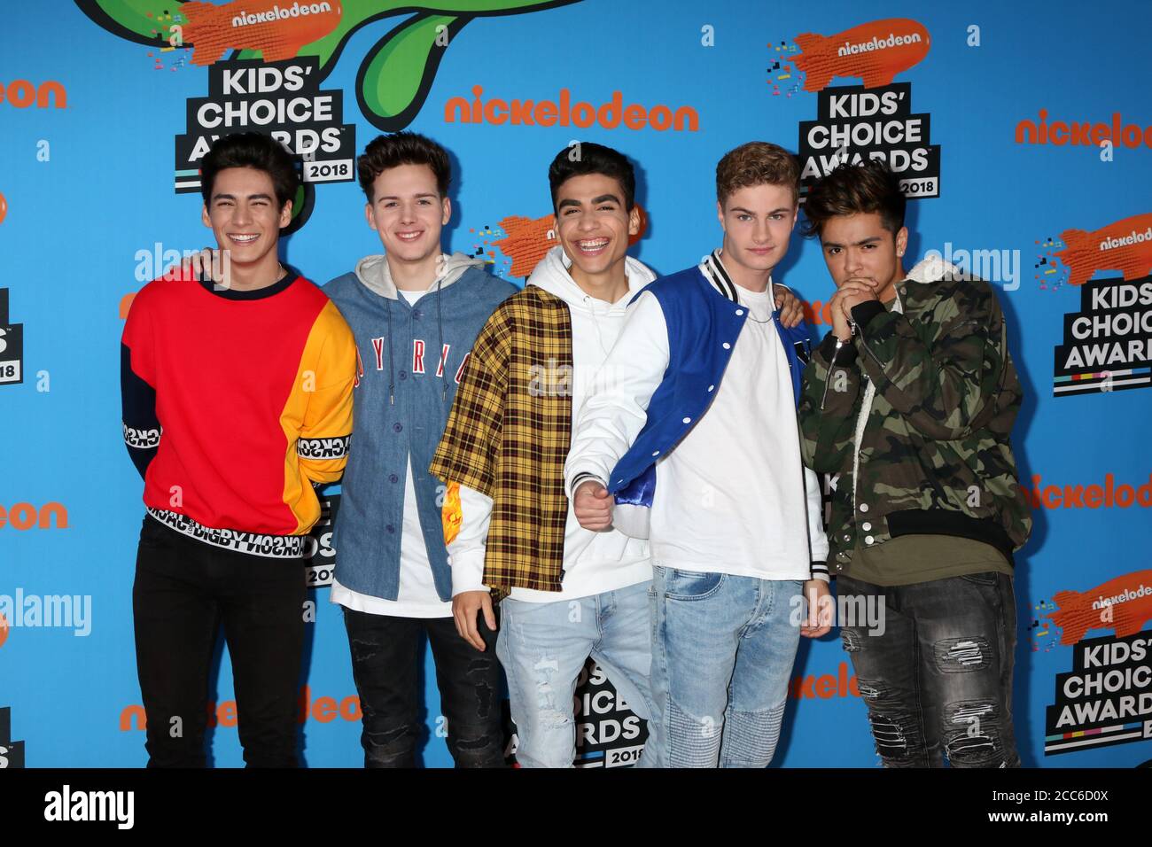 LOS ANGELES - MAR 24:  Chance Perez, Michael Conor, Drew Ramos, Sergio Calderon, Brady Tutton at the 2018 Kid's Choice Awards at Forum on March 24, 2018 in Inglewood, CA Stock Photo