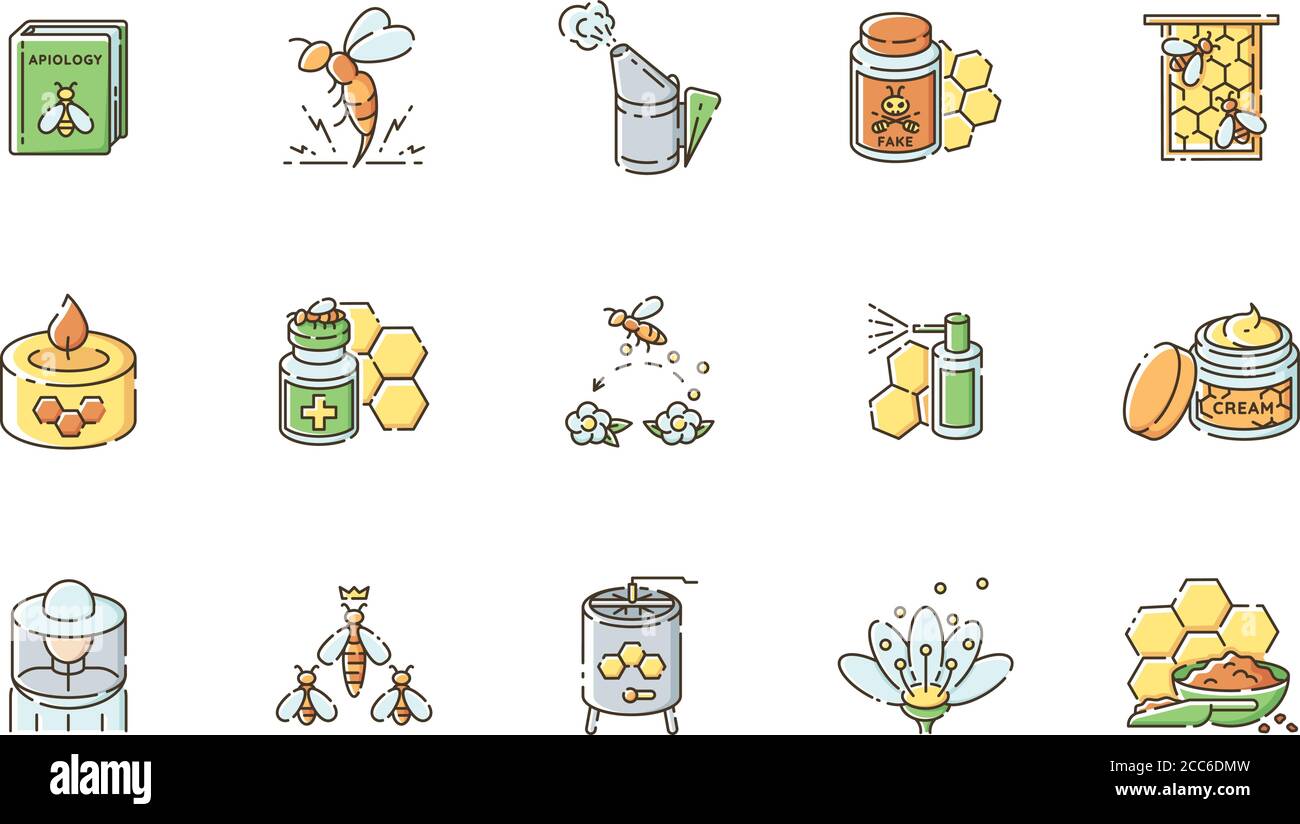 Beekeeping RGB color icons set Stock Vector