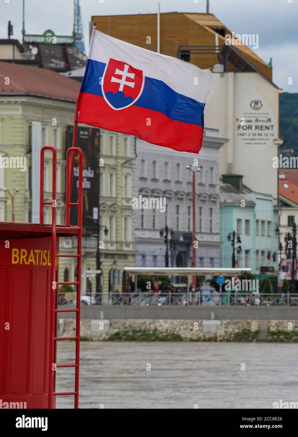 Bratislava Slovakia July 5th 2020 The Slovenia Flag And Bratislava Sign With A For Rent Sign In The Background Bratislava Slovakia Stock Photo Alamy