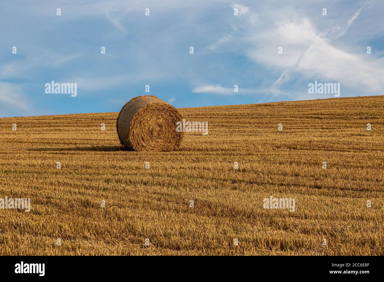 A hay bale in the Sussex countryside on a sunny summers evening Stock ...
