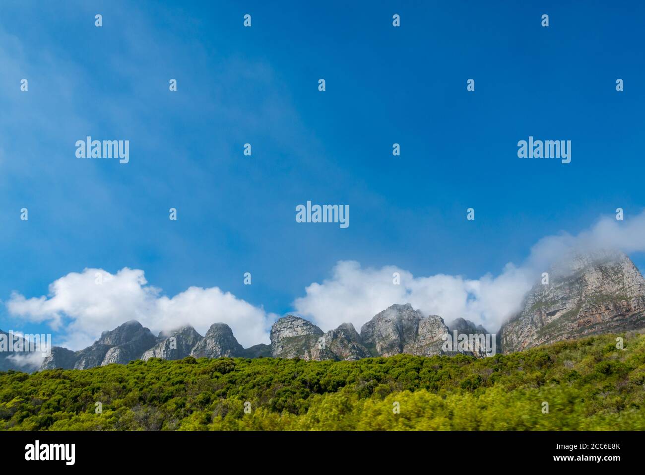 Twelve Apostles mountain ridge with cloud formation,Table Mountain, Cape Town, South Africa Stock Photo