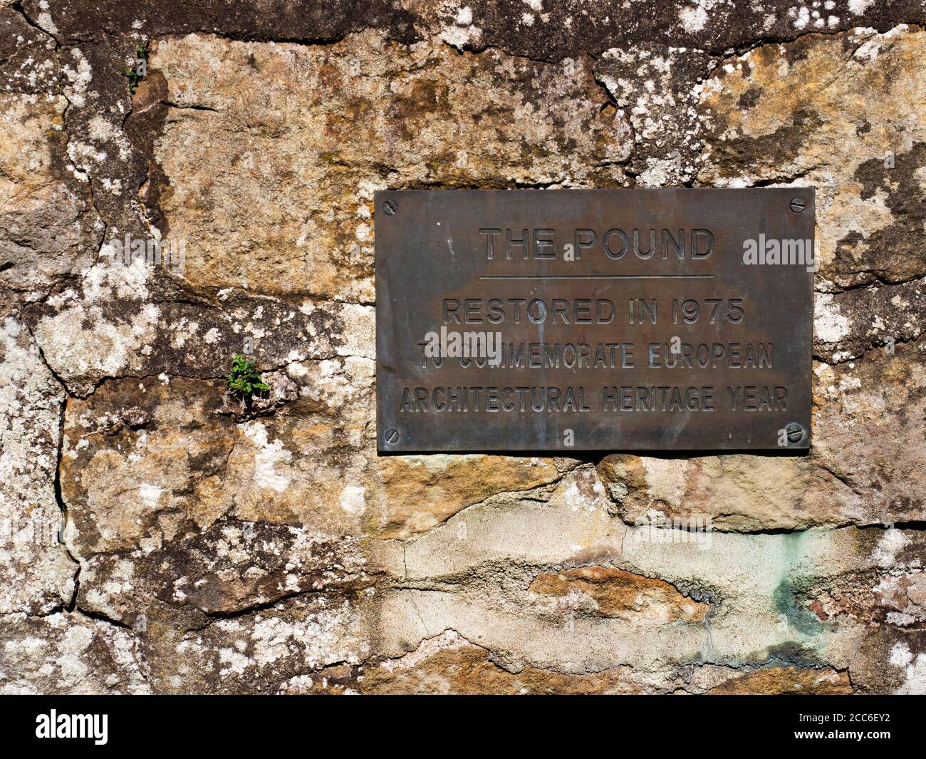 Plaque on the animal pound circa 17th Century restored 1975 for