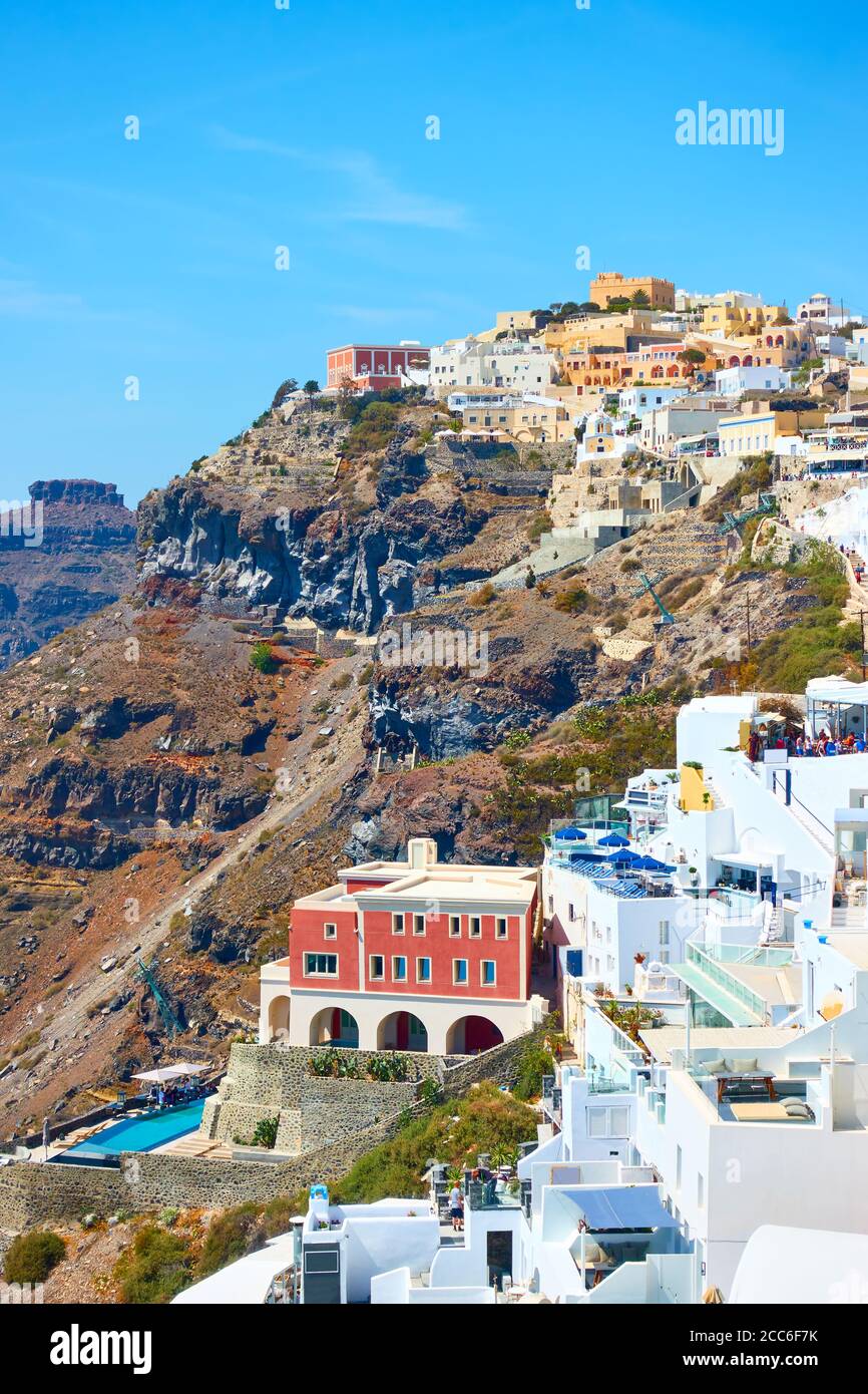 Fira town on the coast of Santorini Island in Greece. Greek landscape Stock Photo