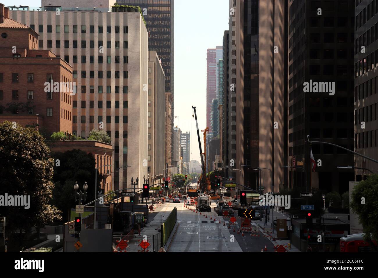 Los Angeles California USA downtown cityscape between skyscrapers Stock Photo