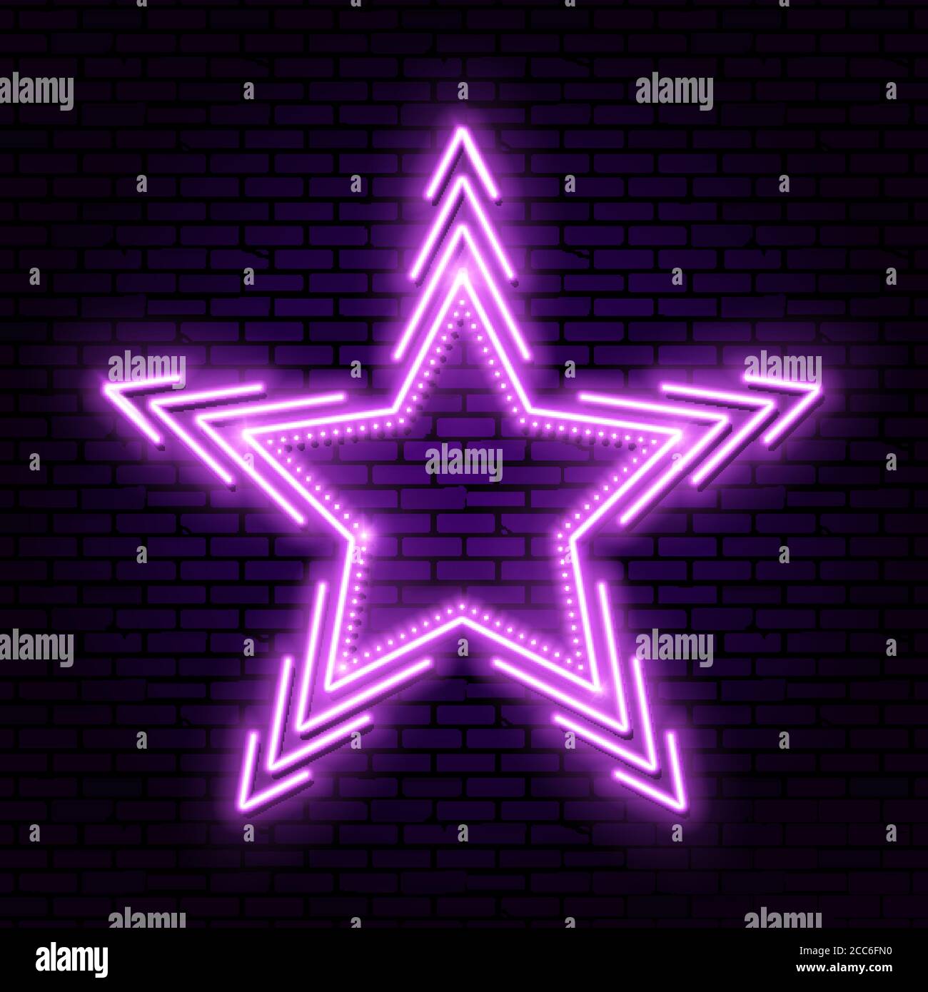 Neon star with beams. The shining banner. Design element. Bright vintage sign. Vector illustration. Stock Vector