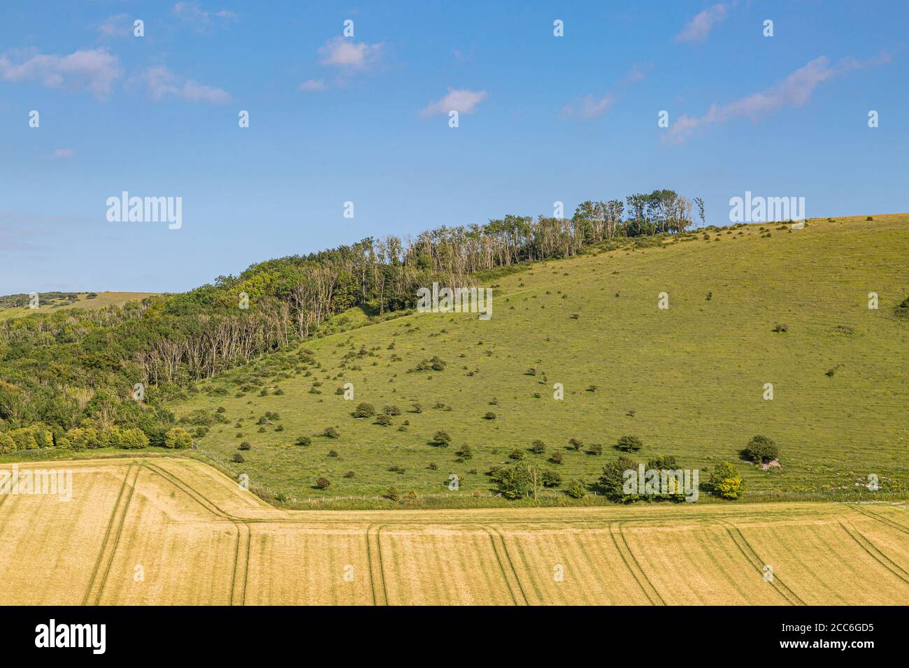 The view from Firle Beacon, on a sunny summers evening Stock Photo
