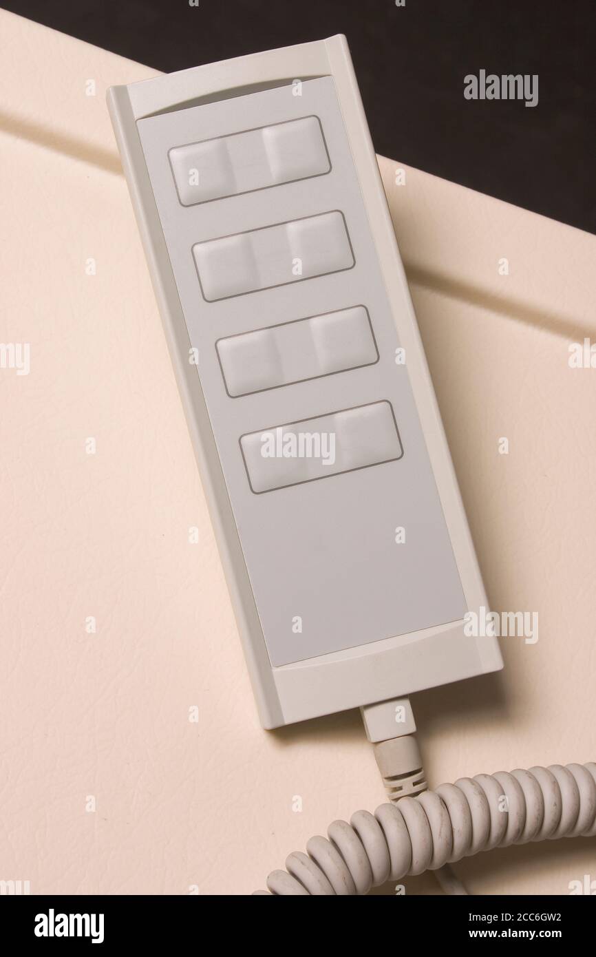 Hospital bed remote control unit with cable. Services technology of