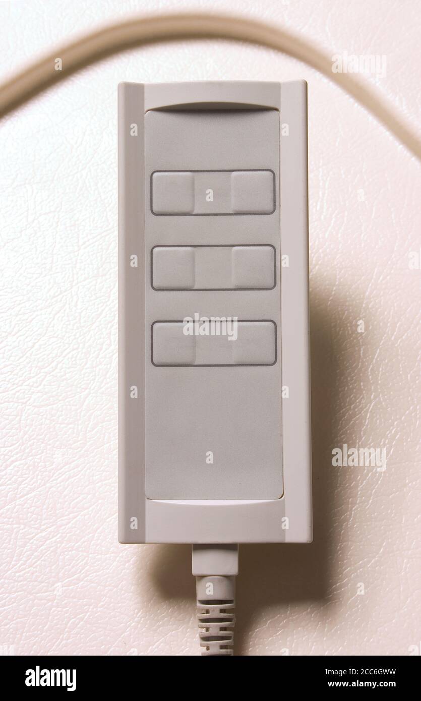 Hospital bed remote control unit with cable. Services technology of