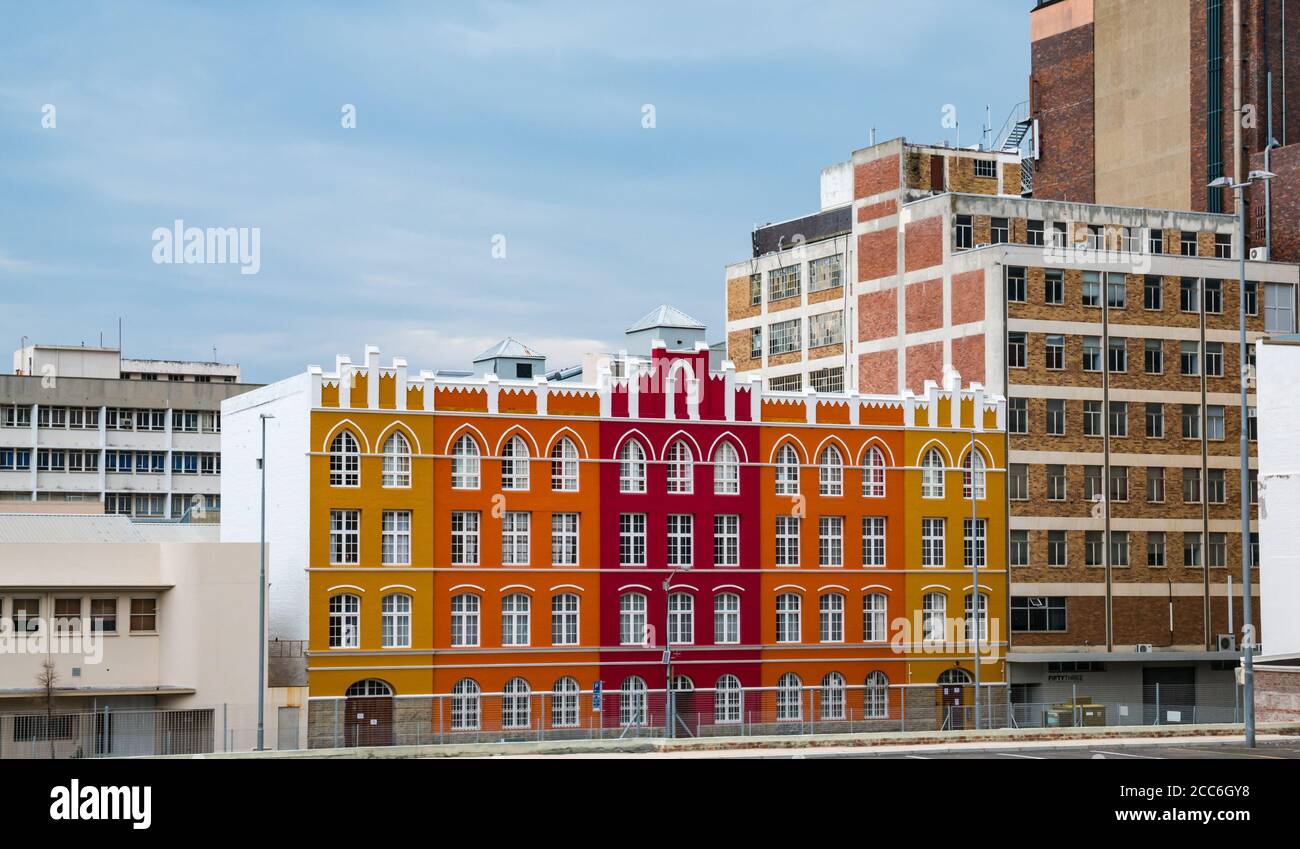 Colourful brightly painted old building, Commercial Street, Cape Town, South Africa Stock Photo