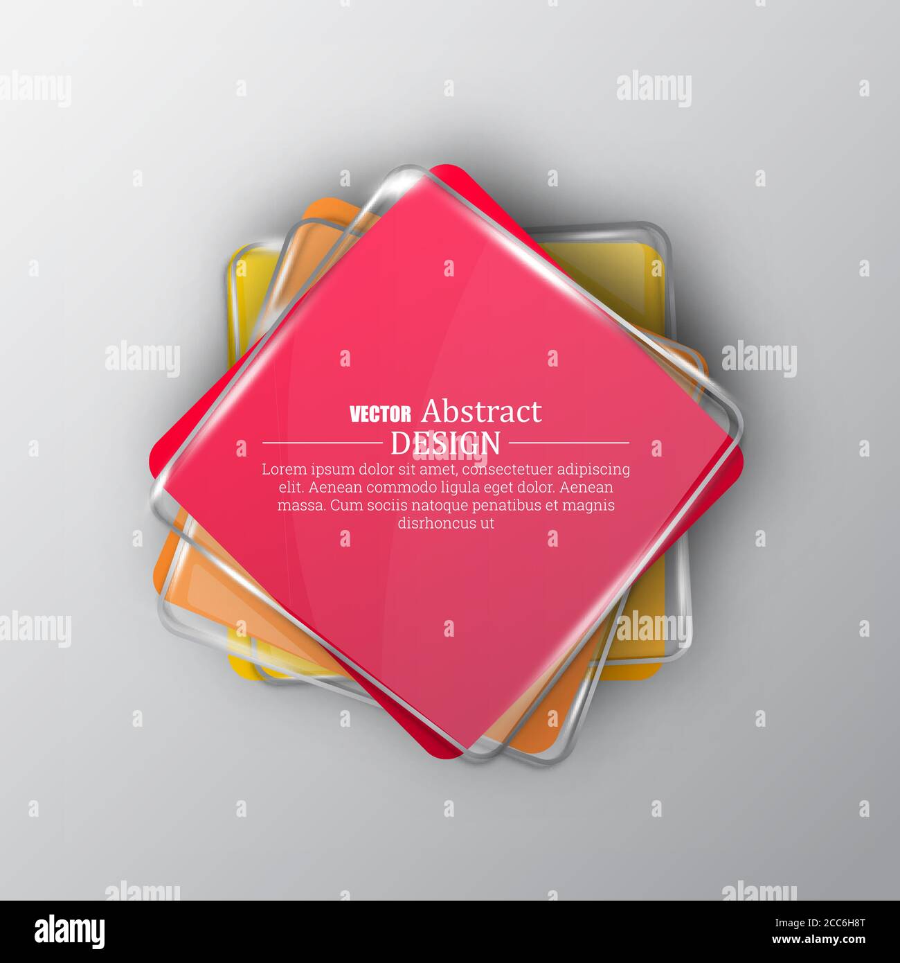 Glass transparent banner. Multi-colored square frame. A template for design on the isolated background. Vector illustration. Stock Vector