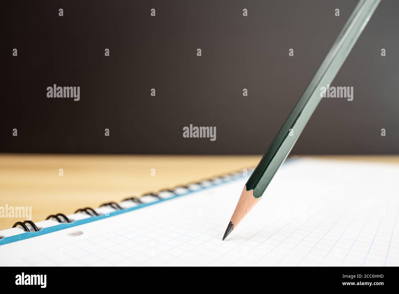 Pencil and notebook close up. Idea, studying or writing concept. Copy space Stock Photo