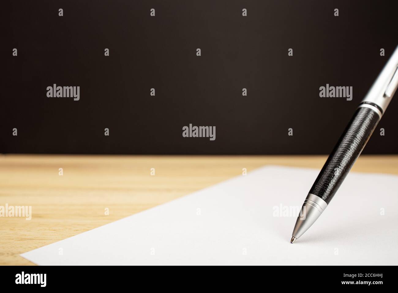 Ballpen And Blank Paper Sheet Close Up Signature Working Learning Or Writing Concept Copy Space Stock Photo Alamy