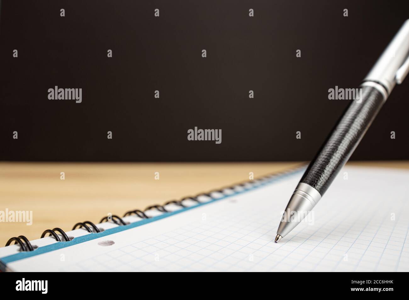 Ballpen and notebook close up. Idea, working, learning or writing concept. Copy space Stock Photo