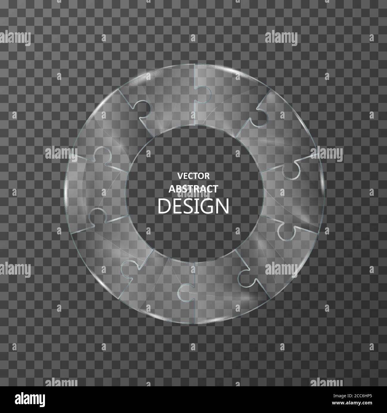Glass frame in the form of parts of a puzzle. Chart template. Connection of transparent forms. Concept of a joint thought. A vector illustration on th Stock Vector