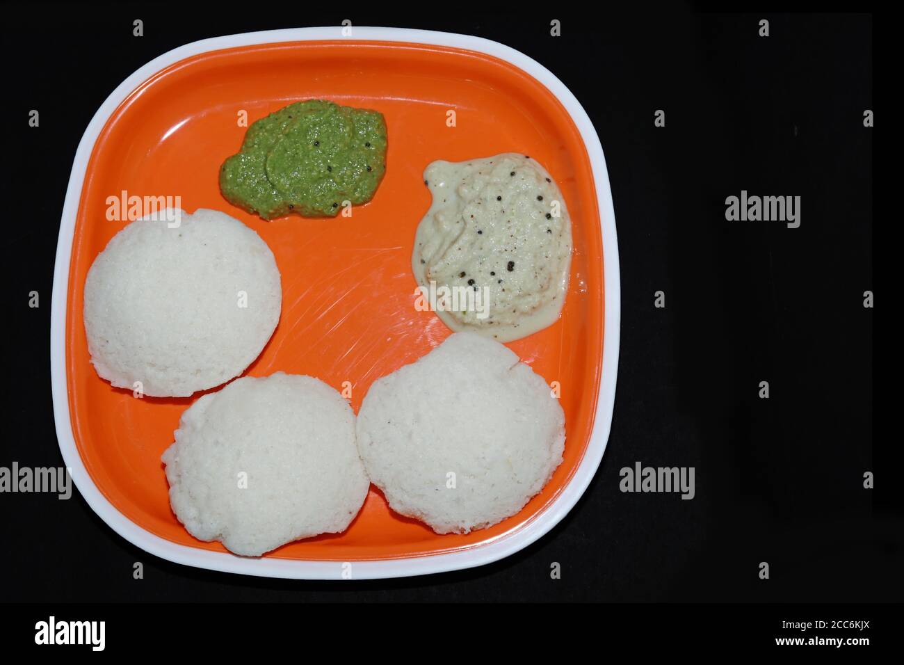 India food. south Indian breakfast idly with coconut chutney Stock