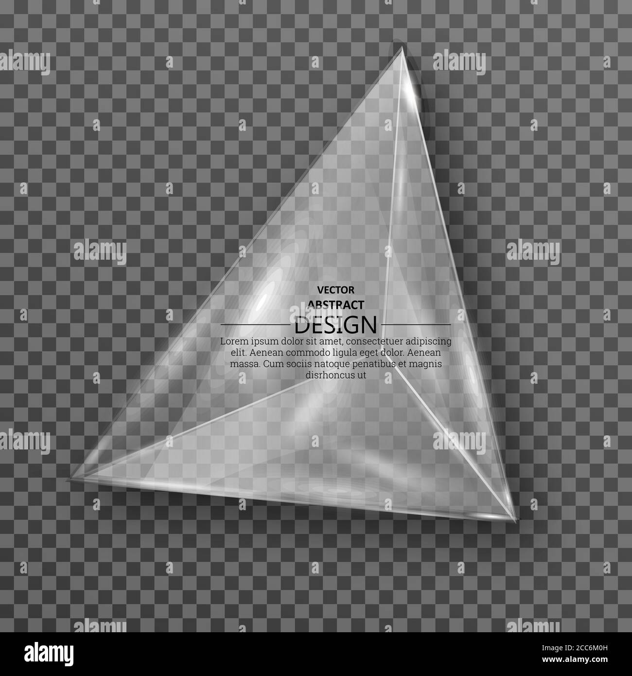 Transparent triangular crystal. A glass form on the isolated background with a shadow. An element for design. Template. Vector illustration. Stock Vector