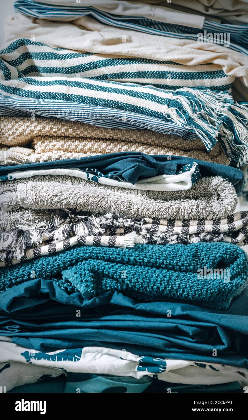 Background with folded home textile Stock Photo