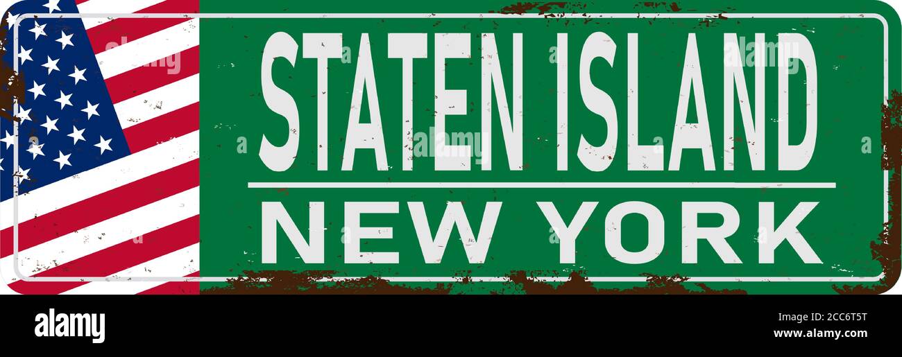 Staten Island green road sign isolated on white background. Stock Vector