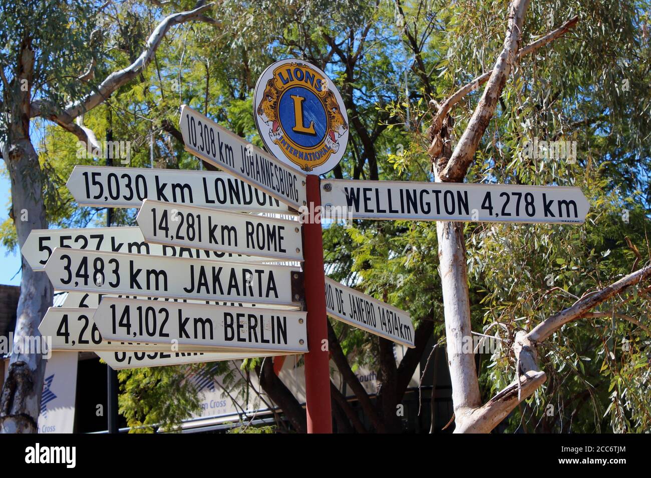 AUSTRALIA, ALICE SPRINGS, AUGUST 07, 2016: Signpost in Alice Springs Stock Photo