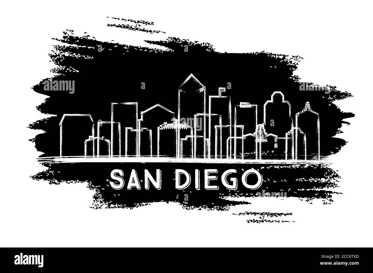 San Diego California City Skyline Silhouette. Hand Drawn Sketch. Business Travel and Tourism Concept with Historic Architecture. Vector Illustration. Stock Vector