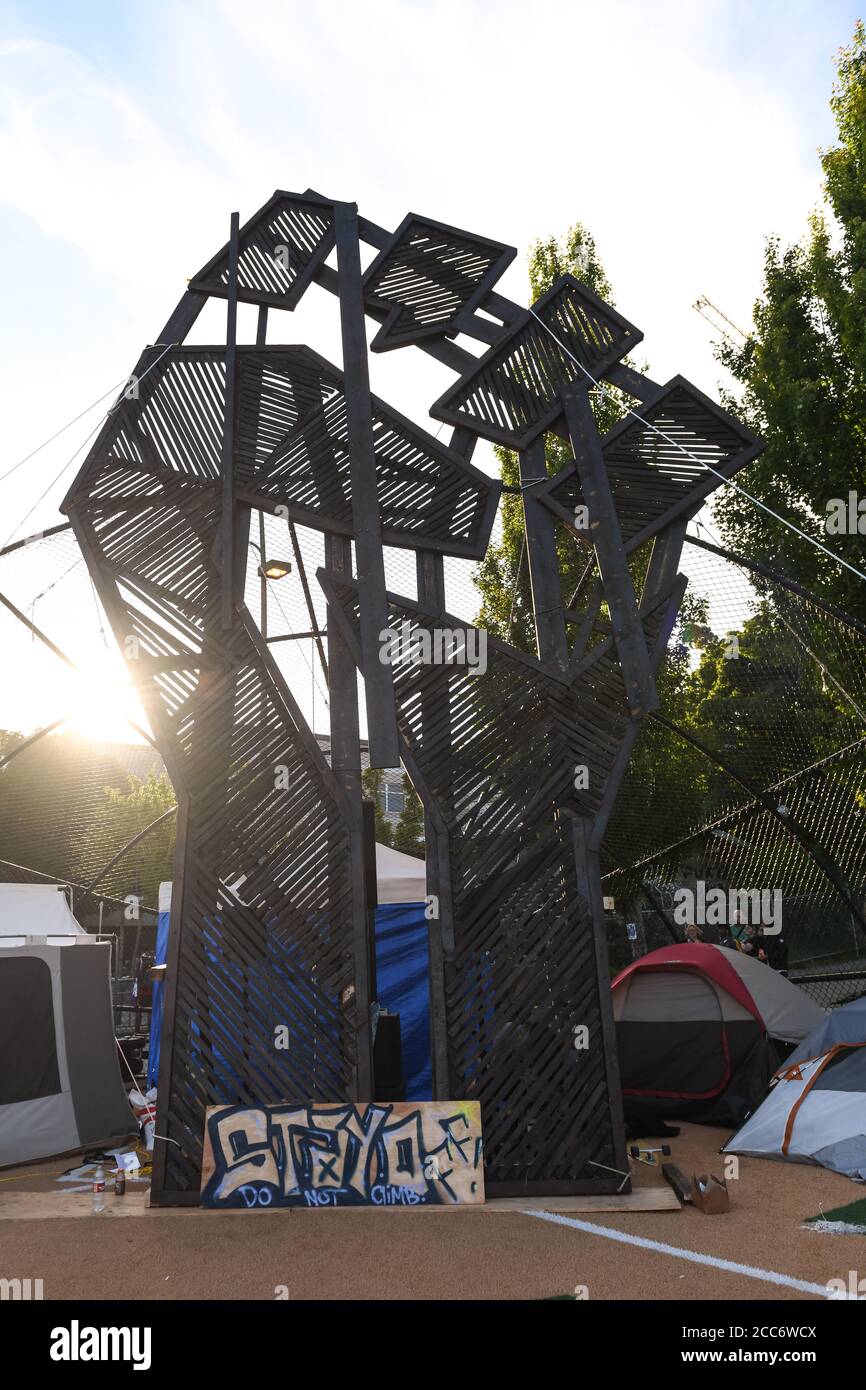 Seattle, USA – Jun 18, 2020: Giant BLM hand at Cal Anderson park ...