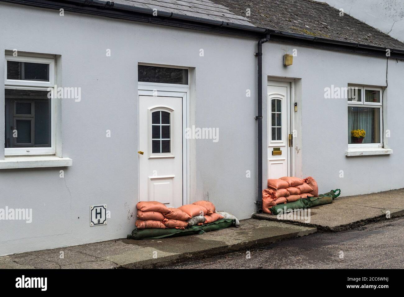 Rosscarbery, West Cork, Ireland. 19th Aug, 2020. Cork County Council has placed sandbags into position in Rosscarbery ahead of Storm Ellen and a Met Éireann red wind warning for County Cork. Rosscarbery was hit badly with floods last weekend. Credit: AG News/Alamy Live News Stock Photo