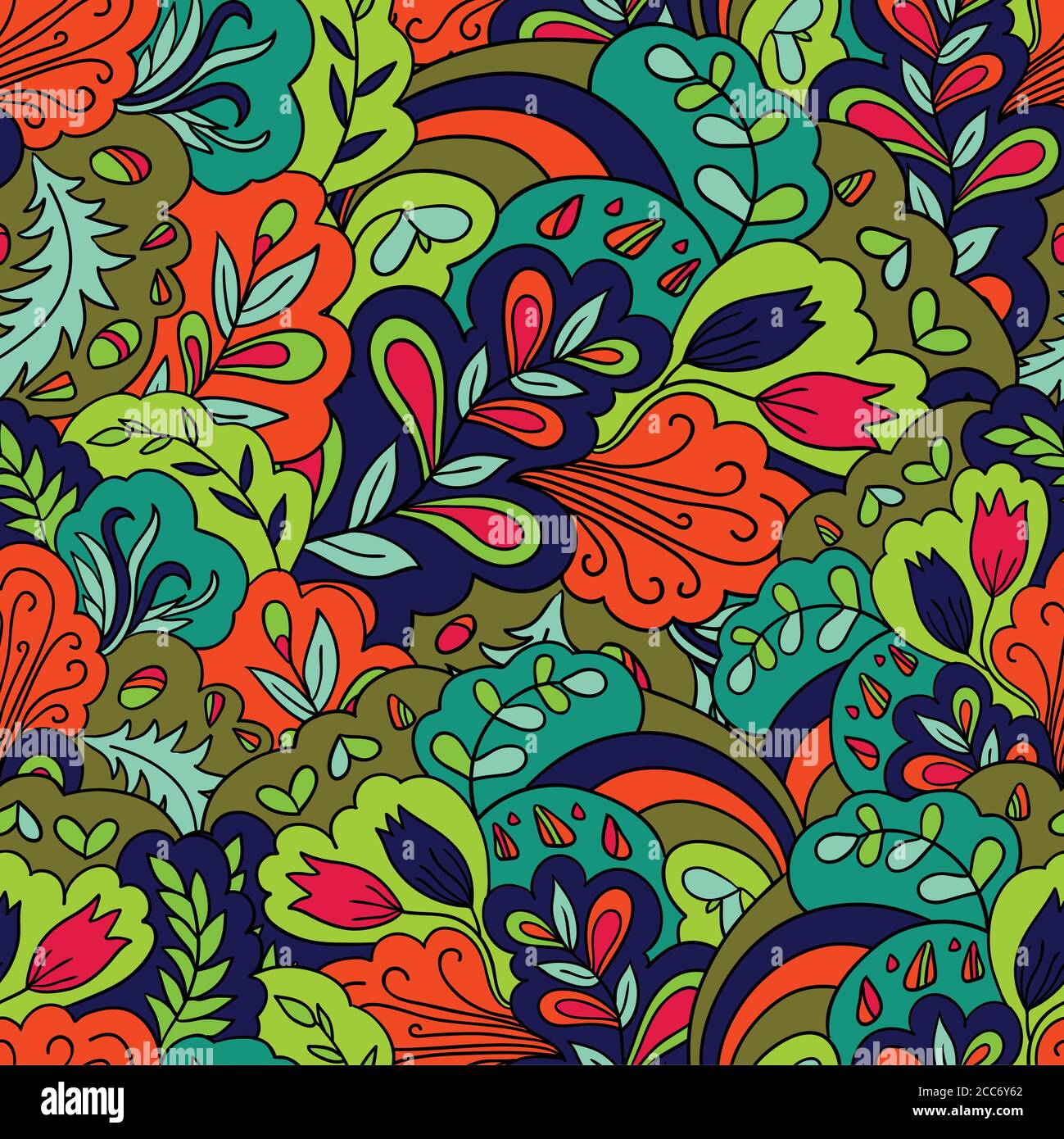 Seamless pattern with vintage plants elements. Psychedelic background with floral ornament.  Stock Vector