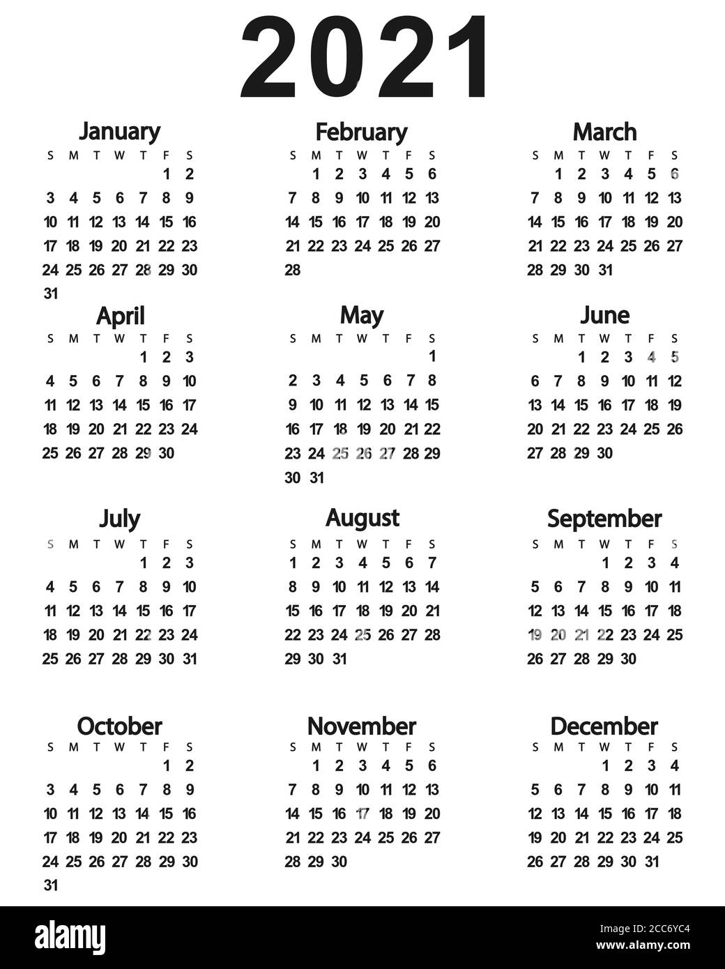 Calendar Of The New Year 2021 Vector Illustration For Design Stock