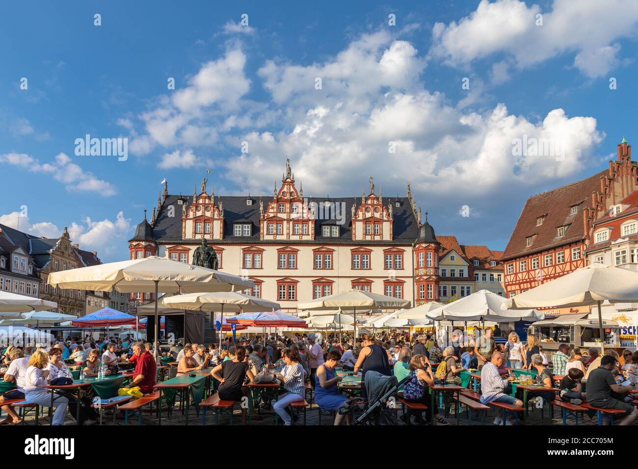 Coburg, Germany - August 31, 2019 -  Beer festival on the Marktplatz (market square) in the center of old town of Coburg in Bavaria, Germany Stock Photo