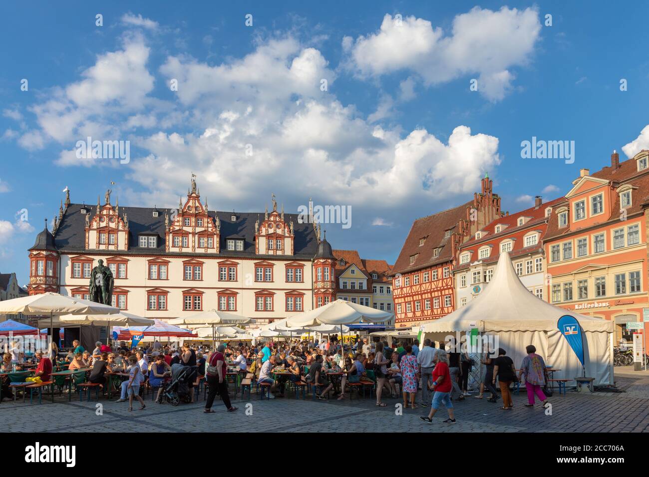 Coburg, Germany - August 31, 2019 -  Beer festival on the Marktplatz (market square) in the center of old town of Coburg in Bavaria, Germany Stock Photo