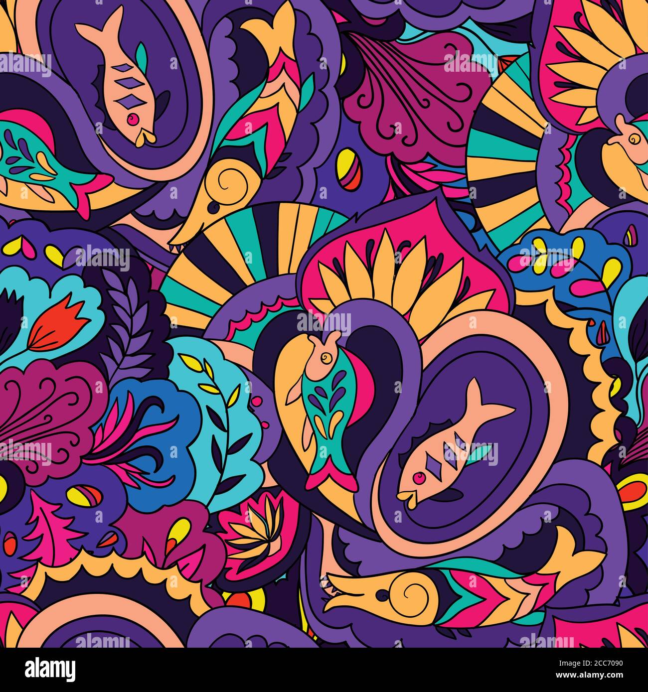 Seamless pattern with colorful abstract and floral elements. Stock Vector